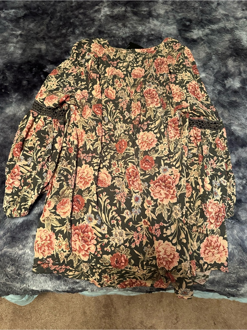 Torrid Floral V-Neck Peasant Blouse - Black with Pink Flowers - Picture 3 of 3
